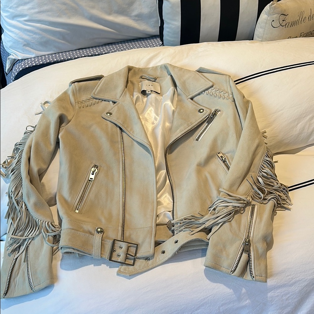 IRO Grey/ivory Fringe Leather Jacket